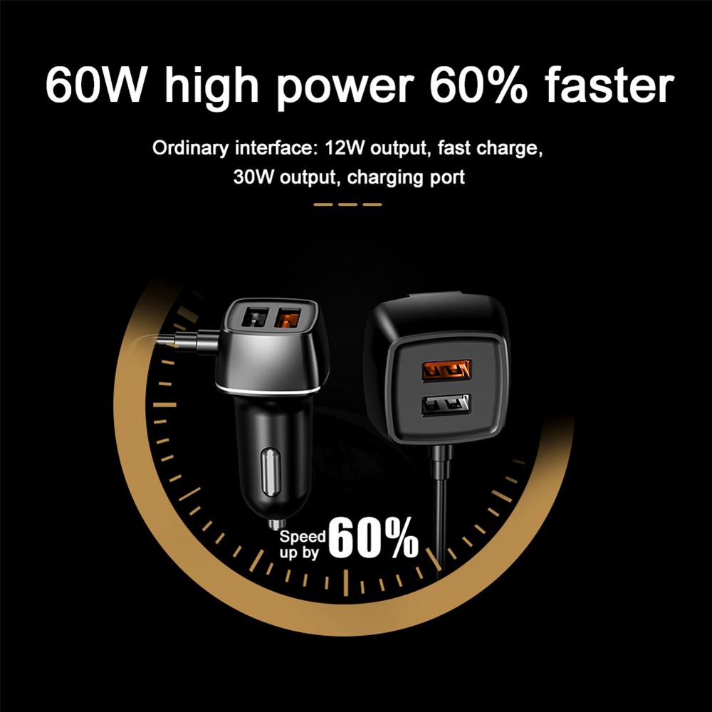 Car Mobile Phone Charger 60W 12V-24V Fast Charging Adapter USB QC 4 Ports for Front Back Seat Quick Charge