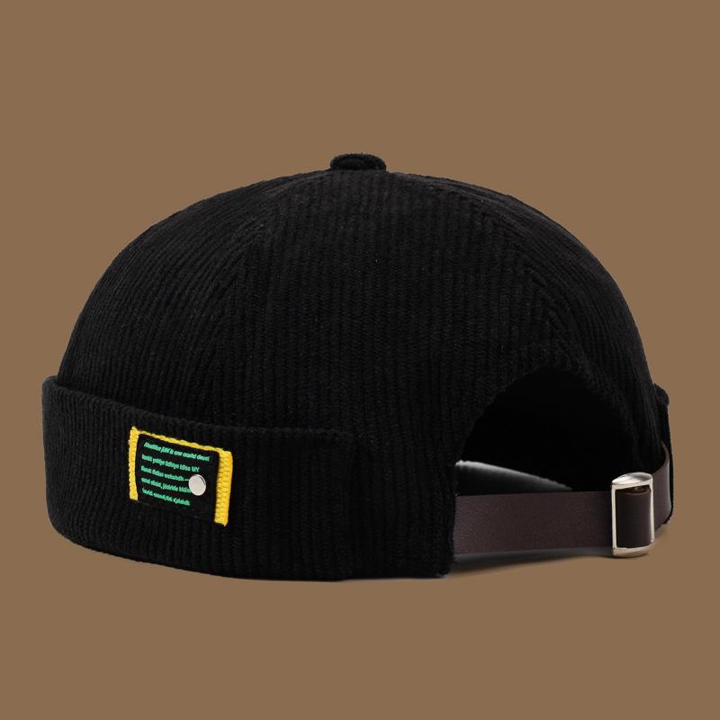 

Core Style: Corduroy Label Hat for Spring, Autumn & Winter - Stylish Retro Solid Color Striped Velvet Hip-Hop Skullcap 55-60cm чорний