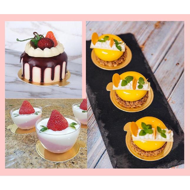 50 Pcs 3.14 Inch Mini Round Golden Cake and Bread Stand for Mousse Cupcake Base Paper Plates Circle Dessert Base Board (Gold)