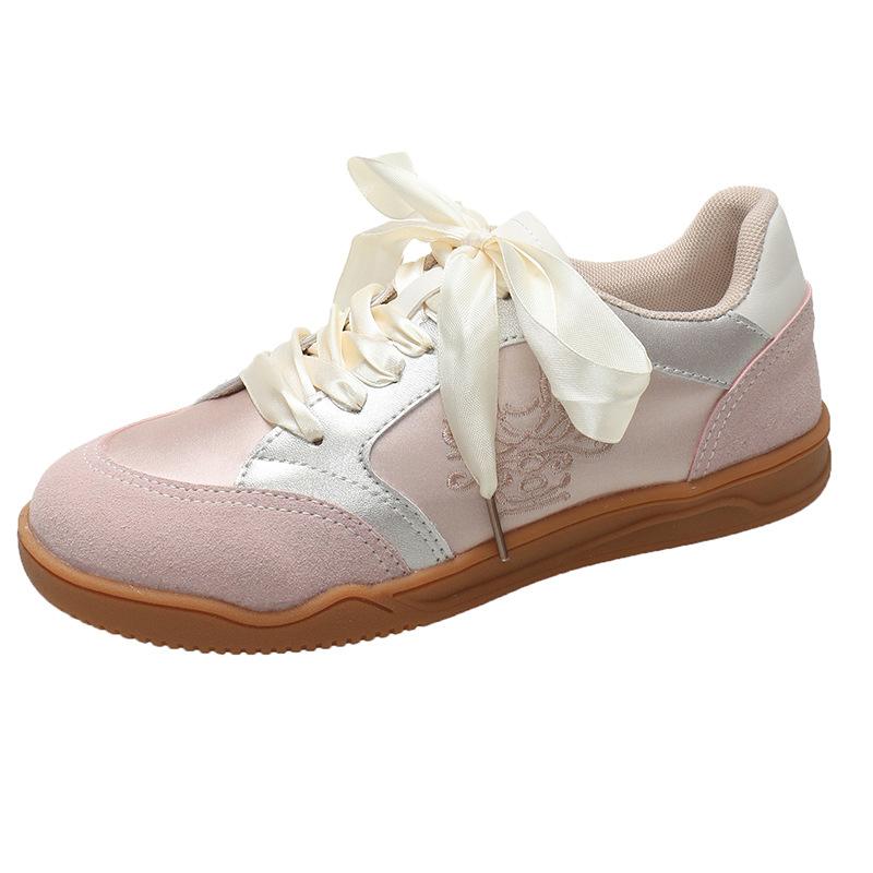 

Кроссовки на толстой подошве немецкого типа для женщин, новинка весны 2025 года, кроссовки «Форрест Гамп», атласные дышащие маленькие белые кроссовки, популярные универсальные повседневные 40