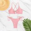 Women's Solid Color Spaghetti Strap Tie-Up Triangle Bikini Swimsuit
