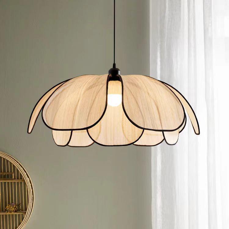 Minimalist Japanese Retro Rattan Petal Chandelier for Home and Tea Rooms