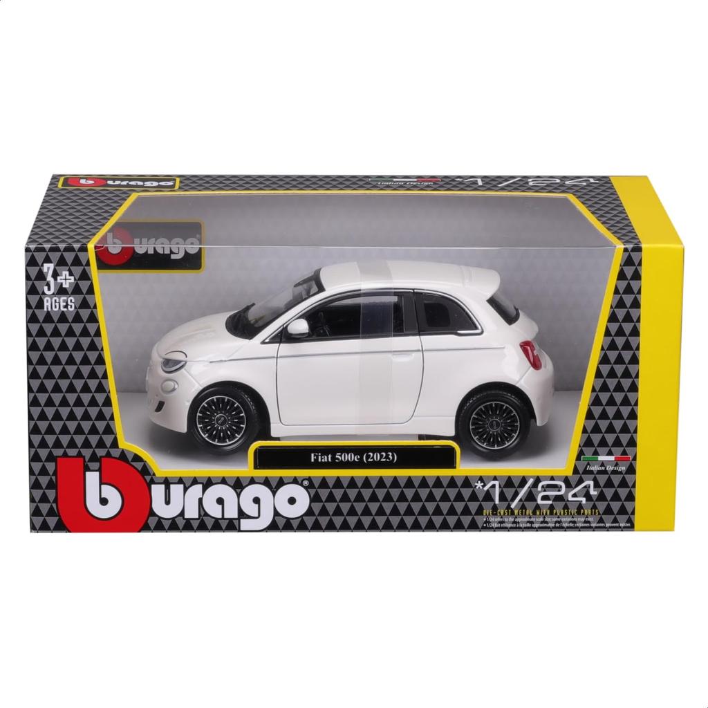 Bburago 1/24 Scale Fiat 500e 2023 White Diecast Model Car, Finished Product, 18-21110 WT