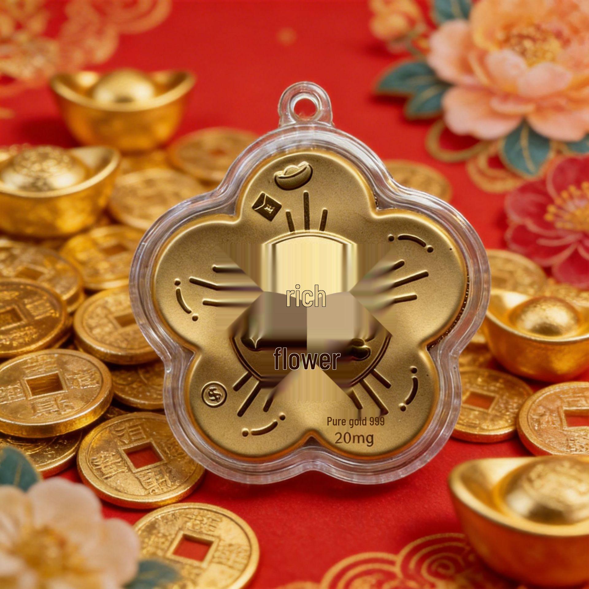Gold Foil Money Flower Charm Keychain - Festival Gift Accessory Gold Foil