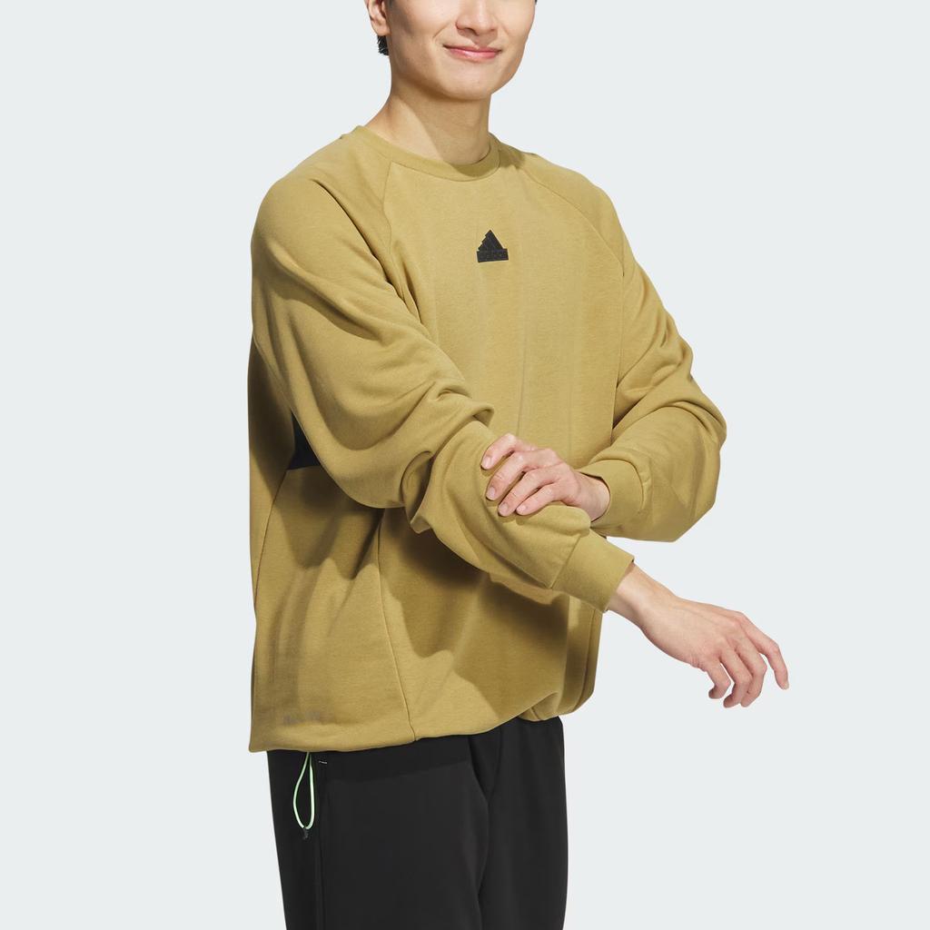 Adidas Tech Rain Crew Sweatshirt Reflective Print Round Neck Pullover Men Sweatshirt Khaki-Brown JI8672