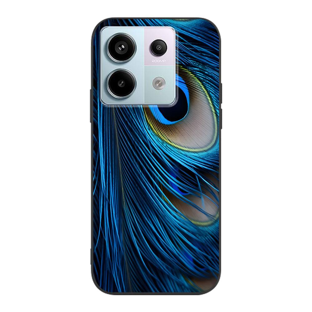 Peacock Feathers Case for Xiaomi Redmi Note 10 8 8T 9 10S 11S 11 7 12 12S 11E 13 Pro Plus Soft TPU Black Phone Cover
