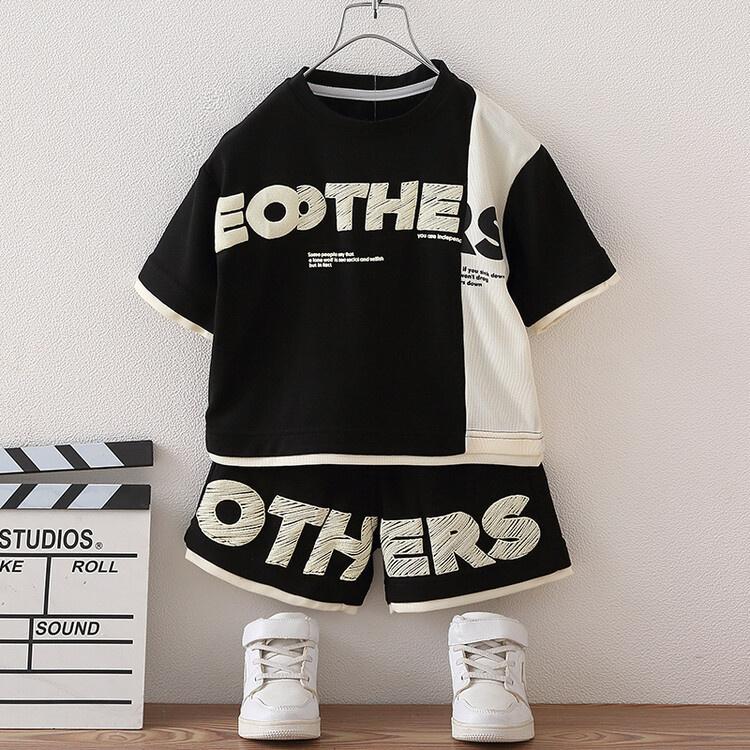 Trendy Summer Outfit Set For Boys Soft Cotton Short Sleeve Top And Shorts For Kids