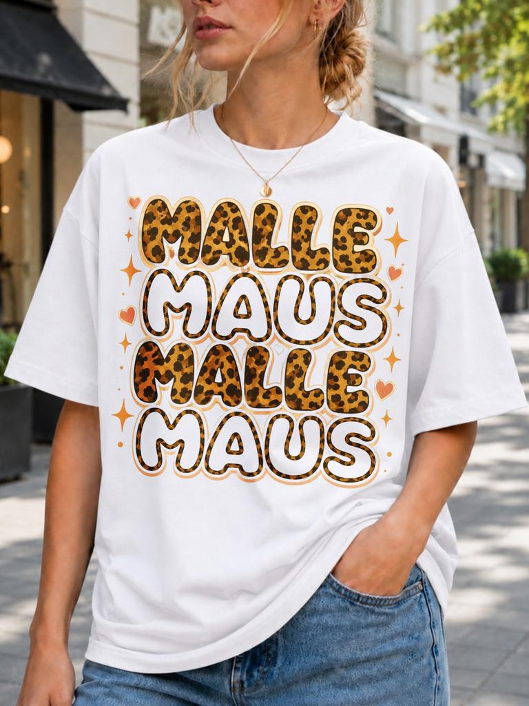 Malle Maus Leopard Typography Tee With Orange Hearts Sparkle Accents And Bold Repeated Gerunisex Words Unisex All TShirt