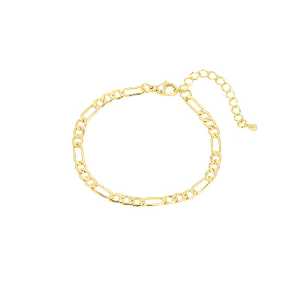 18K Gold-Plated Copper Modern Figaro Cuban Chain Hip Hop Bracelet - Versatile Daily Fashion