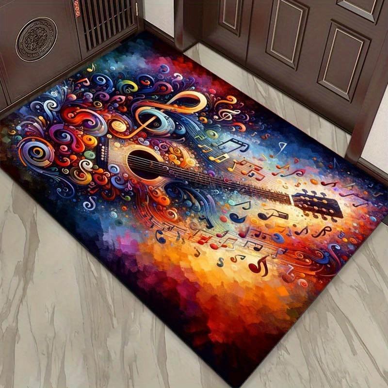 Musical Guitar Rug: Harmonize Your Home with Colorful Notes | Artistic Living Room Decor Pieces Skid resistant carpet