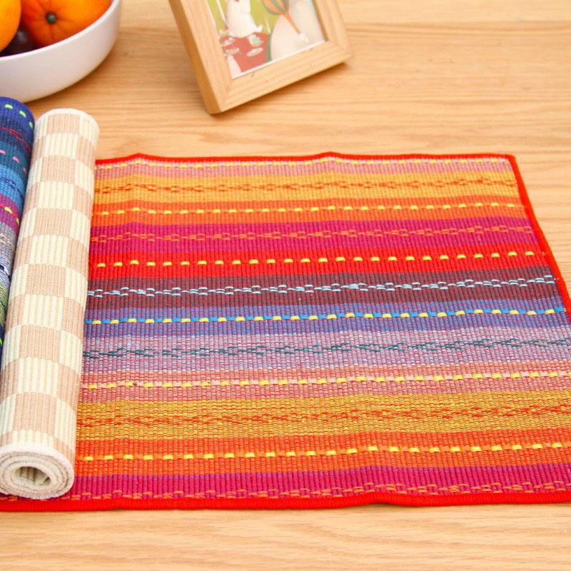1PC Rectangle Colorful Stripes High temperature resistance Kitchen Decoration Cotton Placemat Fabric