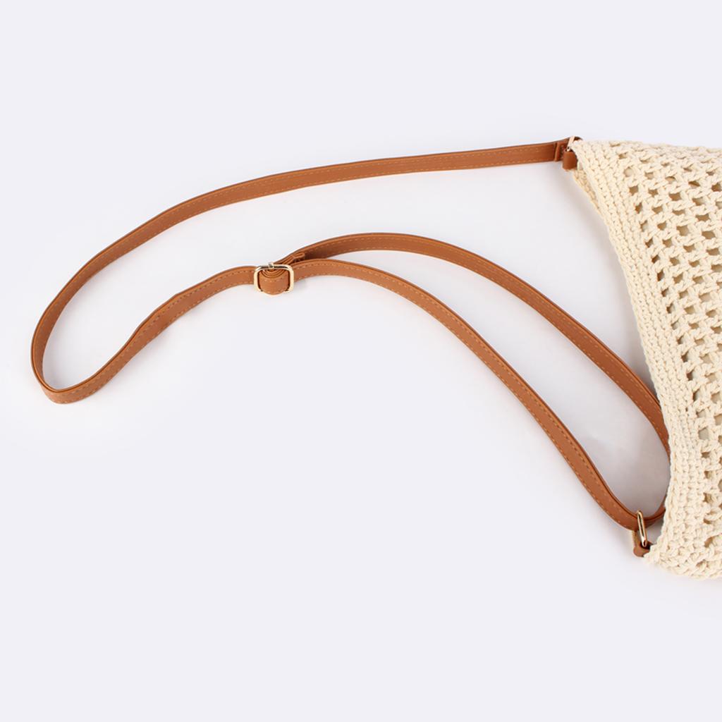 Summer Beige Cotton Knitted Shoulder Bag For Women Bohemian Hobo Crochet Beach Handbag Casual Designer Lady Clutch Purse