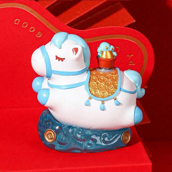 Chinese Style Cartoon Horse Figurine Bring Good Luck Fortune Hand-painted Resin Pony Statue Home Office Desktop Feng Shui Decoration Ornament
