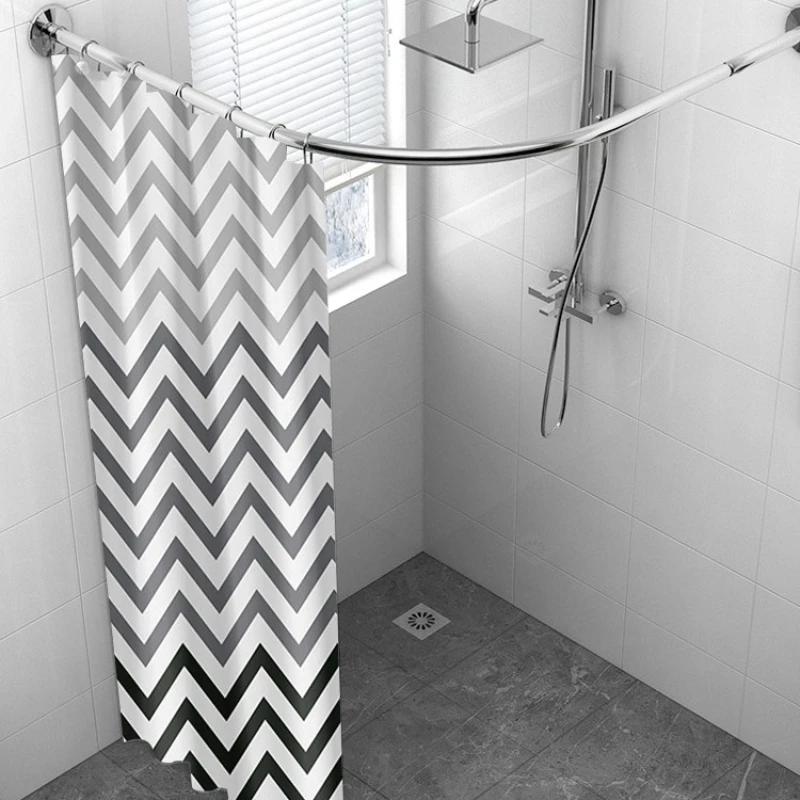 Shower Curtains Black And White Wave Line Bathroom Curtain Waterproof Peva Fabric Bath Dry And Wet Separation With Hooks 180Cm