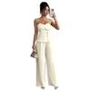 Elegant Summer Strapless Vest Two-Piece Set with Ruched Waist for Women