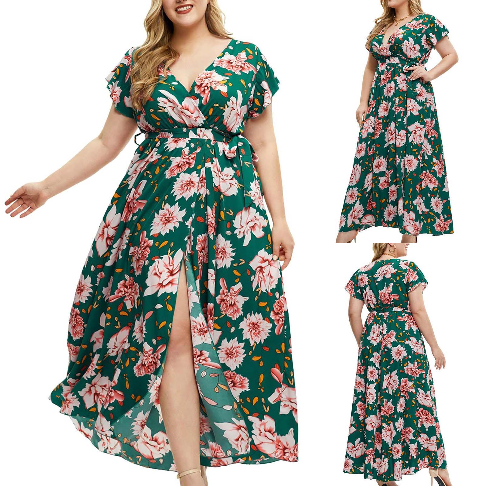 

Wiwilys Women s Fashion Plus Size Loose Casual Short Sleeve Printed Dress