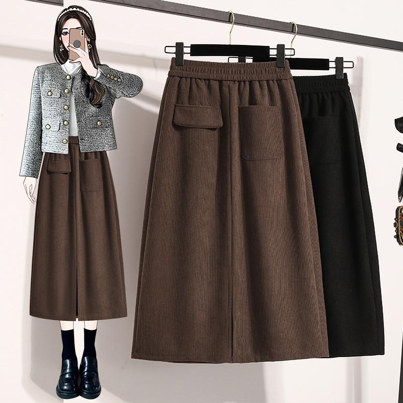 Toamnă Iarnă 2024 Fuste lungi de talie mare pentru femei, linie A, supradimensionate, elegante, fuste despicate cu talie înaltă