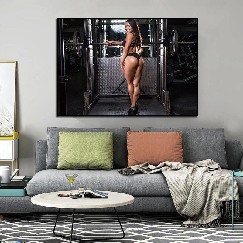 Sexy Bodybuilding Girl Muscle Fitness Poster and Prints Sports Canvas Painting Wall Art Picture for Gym Living Room Home Decor