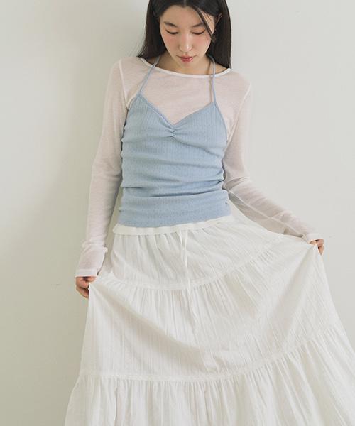 Lingseoul Cancan Shirring Long Skirt-Ivory
