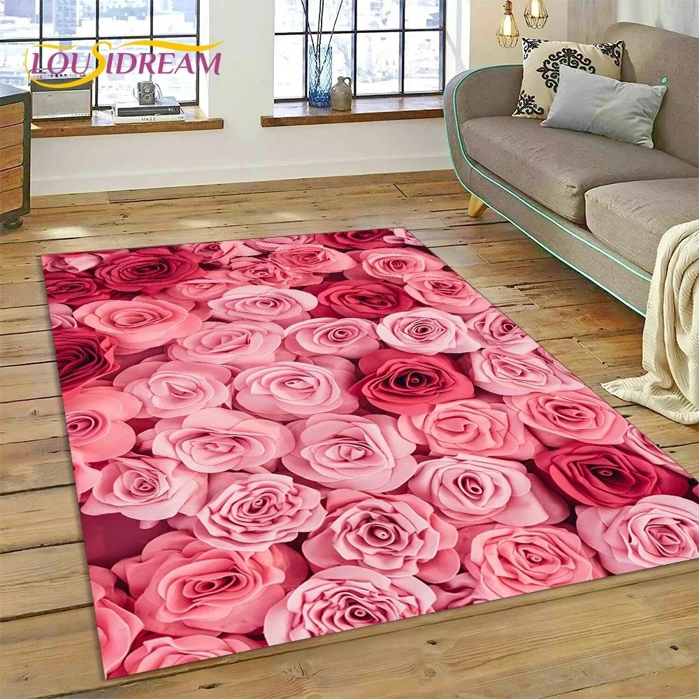 Gül Çiçekleri İskandinav Aşk Romantik Halı Kilim Yatak Odası Oturma Odası Ev Kanepe Dekorasyonu, Çocuk Oyunu Büyük Dekor Yer Paspası