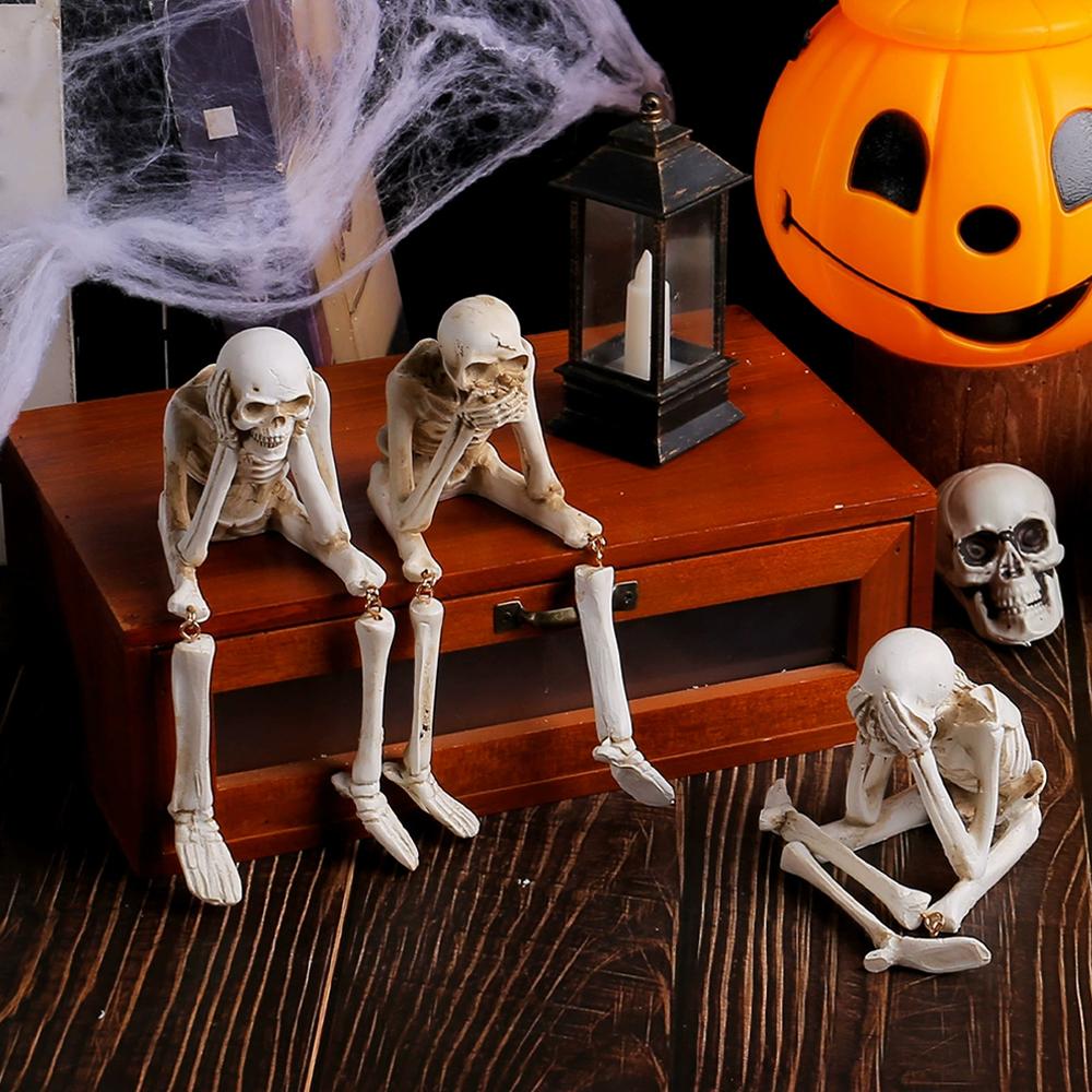 Halloween Statues See Speak Hear No Evil Skeleton Figurine Realistic Skull Decorations Skull Statues Halloween Gothic Home Decor