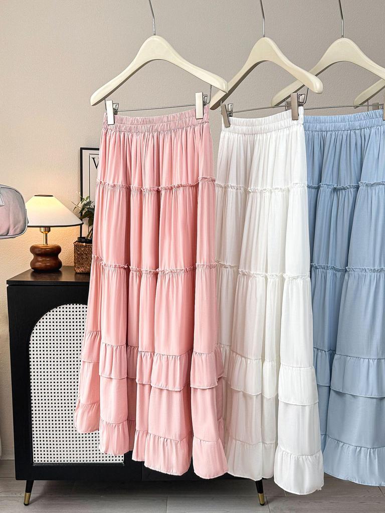 Women's Draped Ruffle Lace Skirt - Loose Hem Vacation Umbrella Skirt for Spring/Summer 2026
