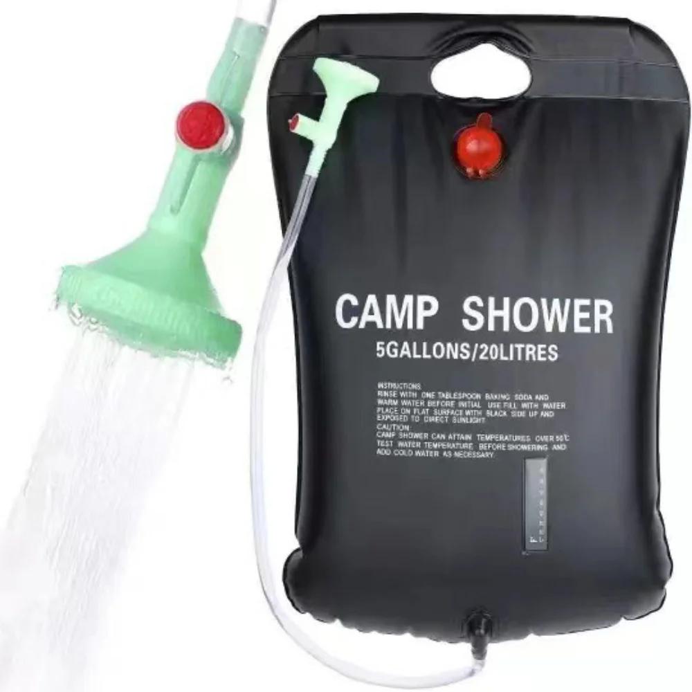 Solar Shower Bag 20L Foldable Camping Shower with Removable Hose Head Sun Heated Water Bag for Outdoor Bath Gear