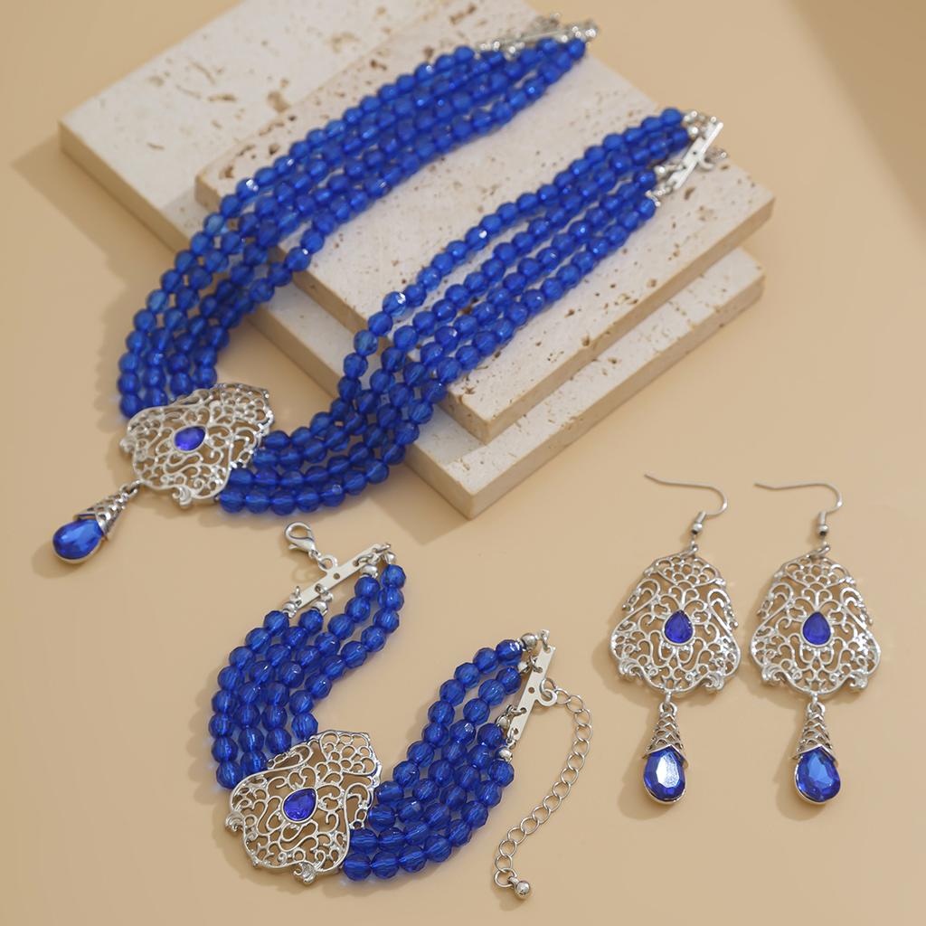 Flerlags perlesmykkesett for kvinner Brud bryllupsbånd Elegante jenter Fargerike perler Anheng Kjede Halskjede Armbånd Ørepyntsett Luksussmykker