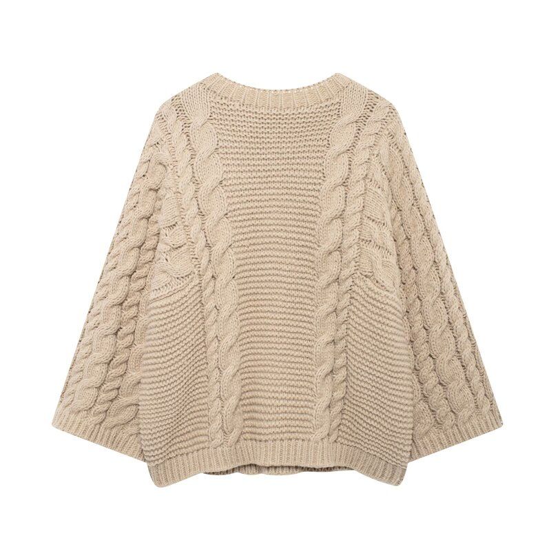Fashion Wind 2024 New Fall Women's Clothing Stylish Loose All-Matching Slimming Cable-Knit Pullover Large Sleeves Sweater