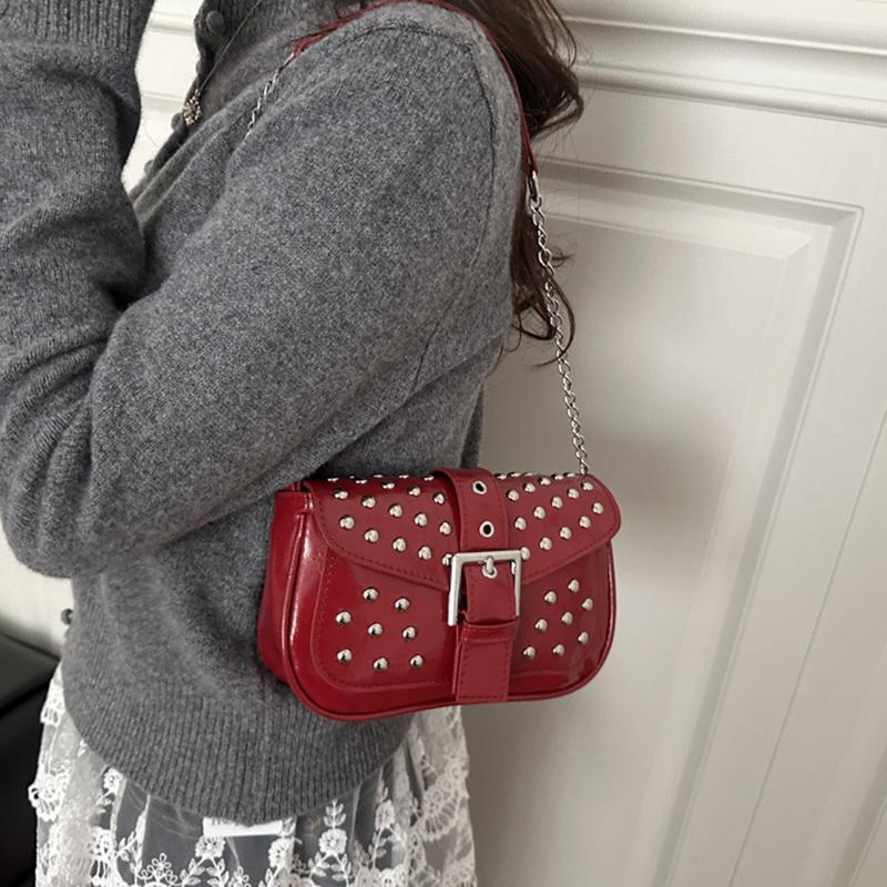 Yogodlns New Trend Fashion Spice Girl Rivet Personality Advanced Design Locomotive Shoulder Bag Punk Style Underarm Hobo Bag