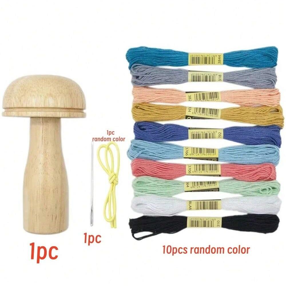 DIY Wooden Darning Mushroom Patchwork Tool Mending Pants Clothes Weaving Crafts Needle Holder Thread Sewing Accessories