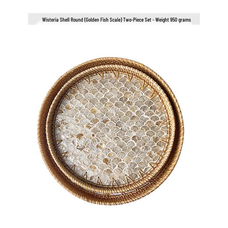 Handmade Rattan Round Light Luxury Tray for Picnic, Fruit, and Candy Storage in the Living Room or Restaurant.
