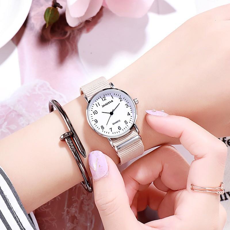 Wind Female Student Lady Watch Female Simple Temperament Girl Watch Small Fresh Girlfriend Woven Canvas
