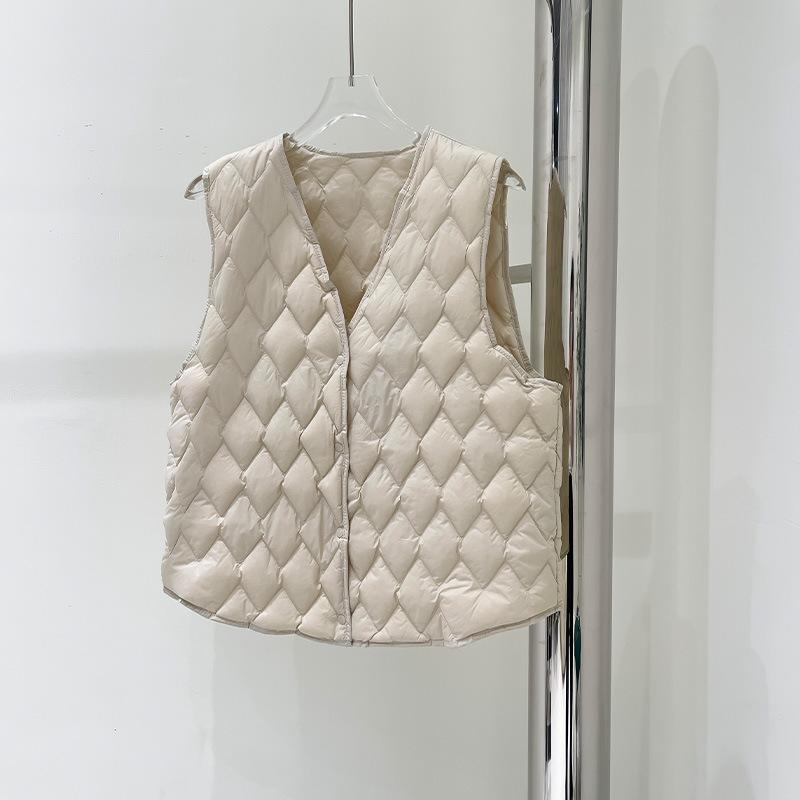 Rhombus Down Vest Women Wear Warm Inner Light Liner Autumn New Inner Thin Collar Short Vest