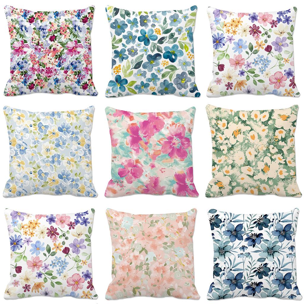 Spring and Summer Floral Contrasting Color Flower Pillow Case Digital Printed Pillow Home Romantic Decoration Sofa Backrest