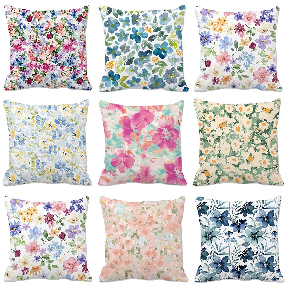 

Spring and Summer Floral Contrasting Color Flower Pillow Case Digital Printed Pillow Home Romantic Decoration Sofa Backrest 45cm throw pillow contains filling
