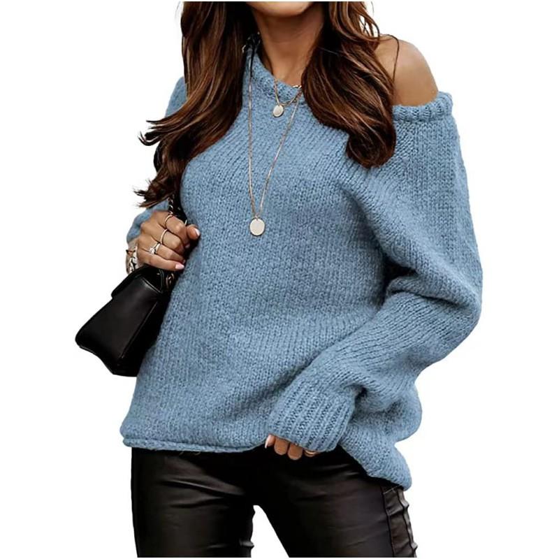 Womens Crew Neck Pullover Sweater Solid Color Loose Fit Long Sleeve Casual Commute Top