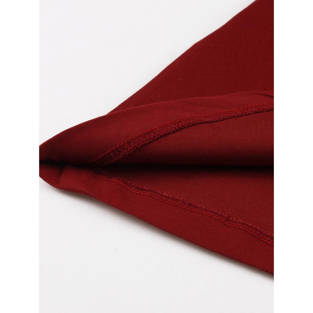 GMXIA Vintage Women's Bow Tie Tie Matching Wine Red Cotton Swing Mid-length Dress