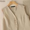 ZANZEA Top Gilet Senza Maniche da Donna e Pantaloni a Gamba Larga Set Casual Due Pezzi