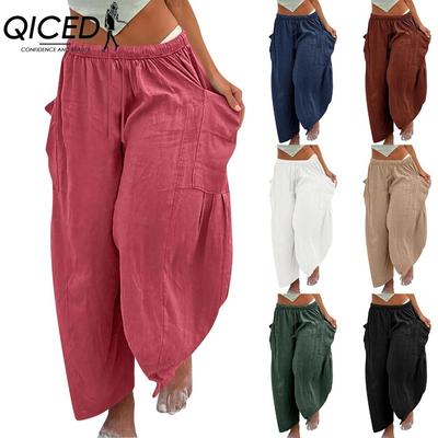 Women's Fashion Casual Solid Color Print High Waist Pants & Capris
