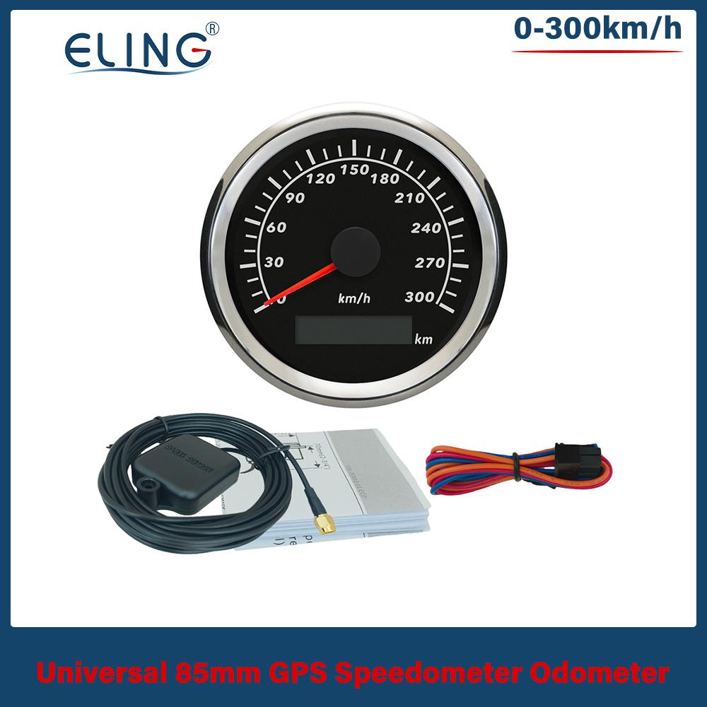 ELING 85mm GPS Speedometer Gauge 0-120km/h 0-160km/h 0-200km/h 0-300km/h for Car Truck Boat with Red Backlight With GPS Antenna