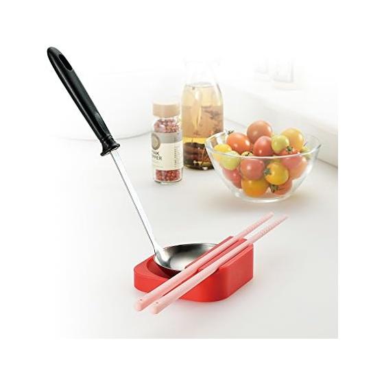 TAKAGI Silicone Ladle Stand RED - Non-slip, Easy Clean, Dishwasher Safe with Chopstick Rest