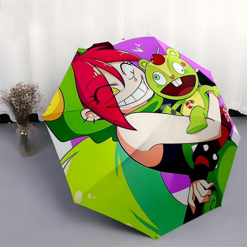 1 Stück Outdoor-Schirm mit süßem Zeichentrickfiguren-Design - Automatisches Öffnen/Schließen, Tragbares 3-Falt-Design, 8-Rippen-Eisenrahmen, Perfektes Geschenk für F