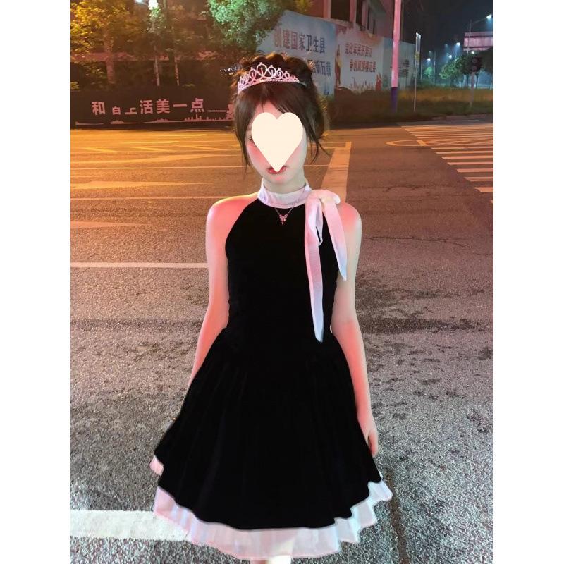 Pure Desire Temperament High Waist and Thin Bow Sleeveless High-end Dress Small Black Short Skirt