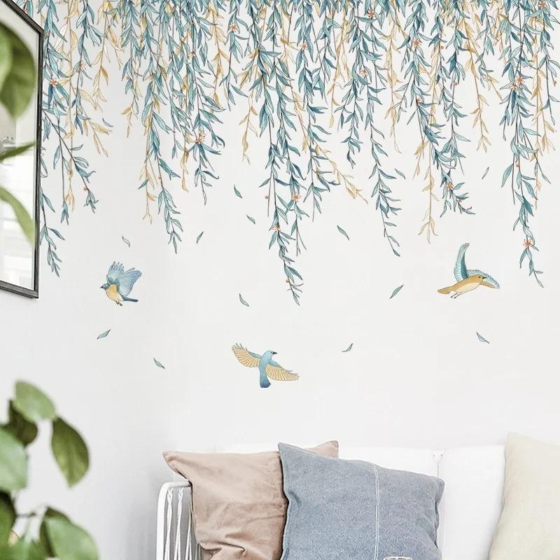 Children's Decorative Art Bedroom Poster Mural Weeping Willow Swallows Wall Stickers Living Room
