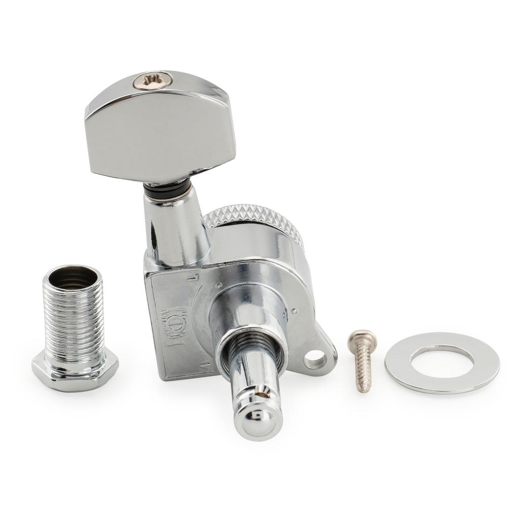 Musiclily Pro Locking Gear Hex for and Electric Chrome Left-Handed 6-In-Line Tuners, 181 Ratio, Button, 45-Degree Screw, Stratocaster, Telecaster,