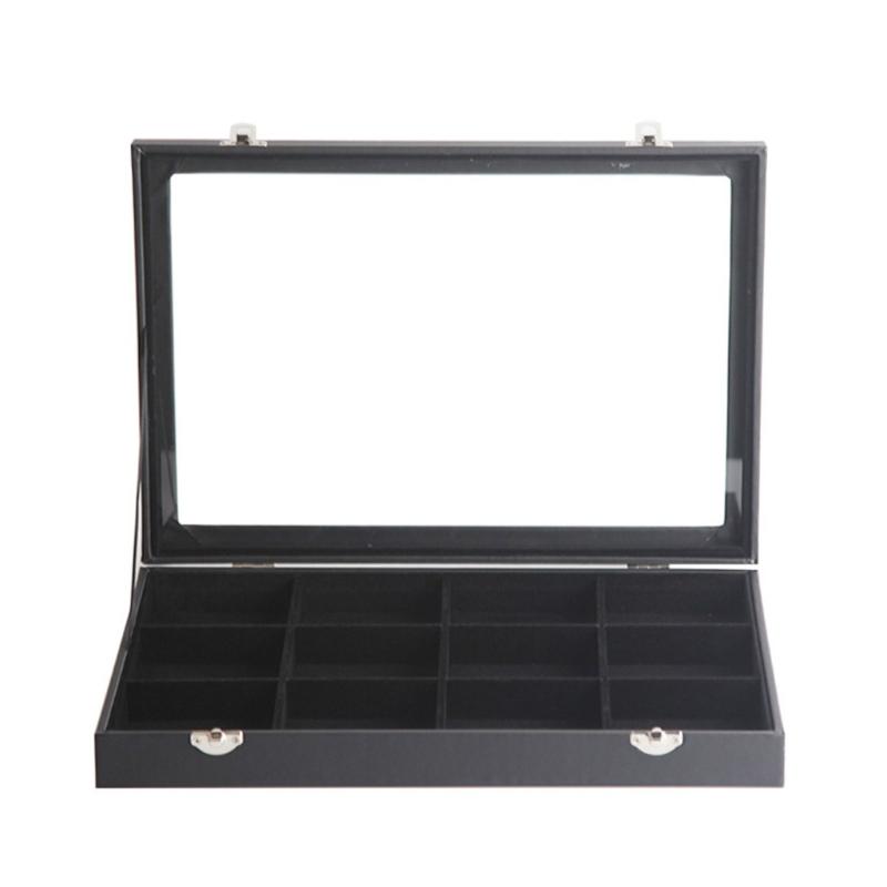 PU Smyckesdisplaylåda med genomskinligt lock Tillbehörsfodral Örhänge Ring Halsband Organizer för Modeentusiaster