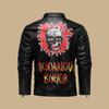 Men's Lapel PU Leather Jacket Large Size Motorcycle Leather Jacket Colorful Flame Print Trendy Jacket