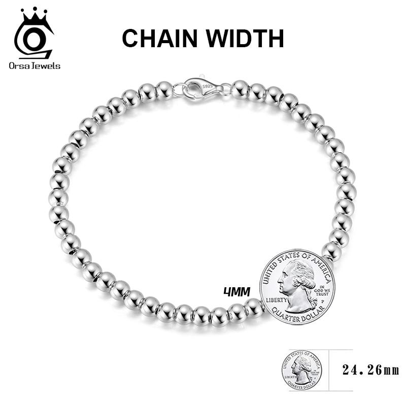 925 Sterling Silber Italienisches handgefertigtes rundes Kugelperlenstrang-Armband 4 mm Kettenarmband für Frauen 16,5 18 20 cm SB103
