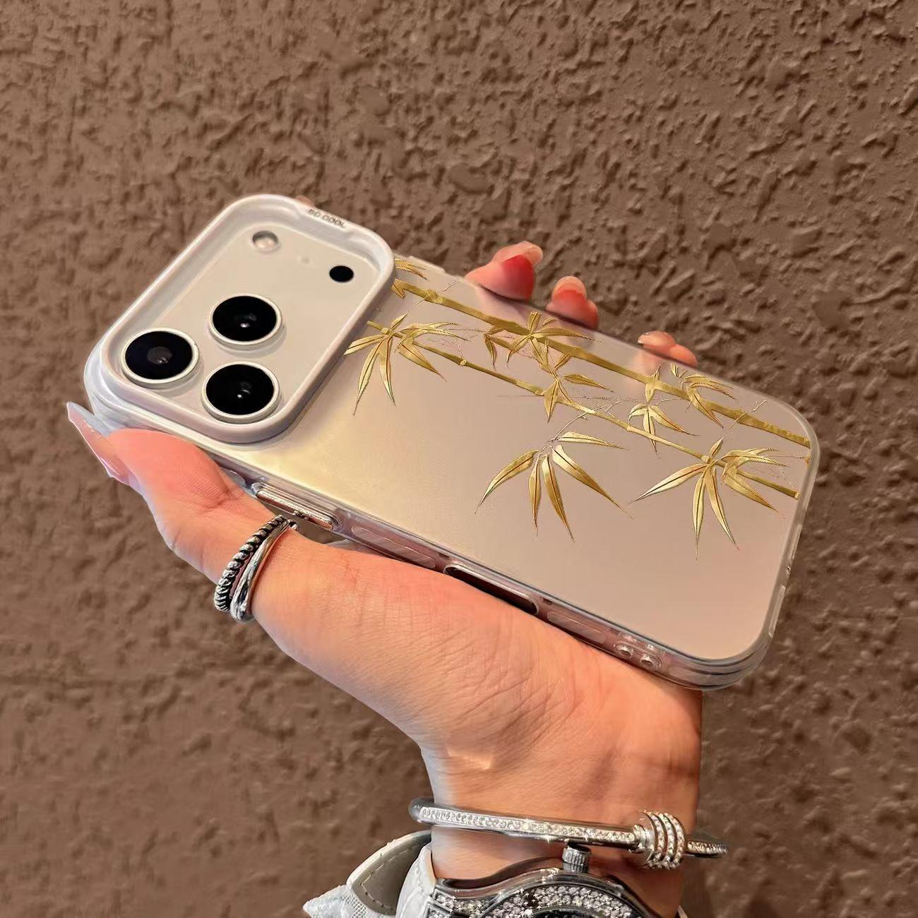 

Gold Bamboo Silver Shell Phone Case for Apple 17/16/15 Pro/14 Pro Max/13/12 XS